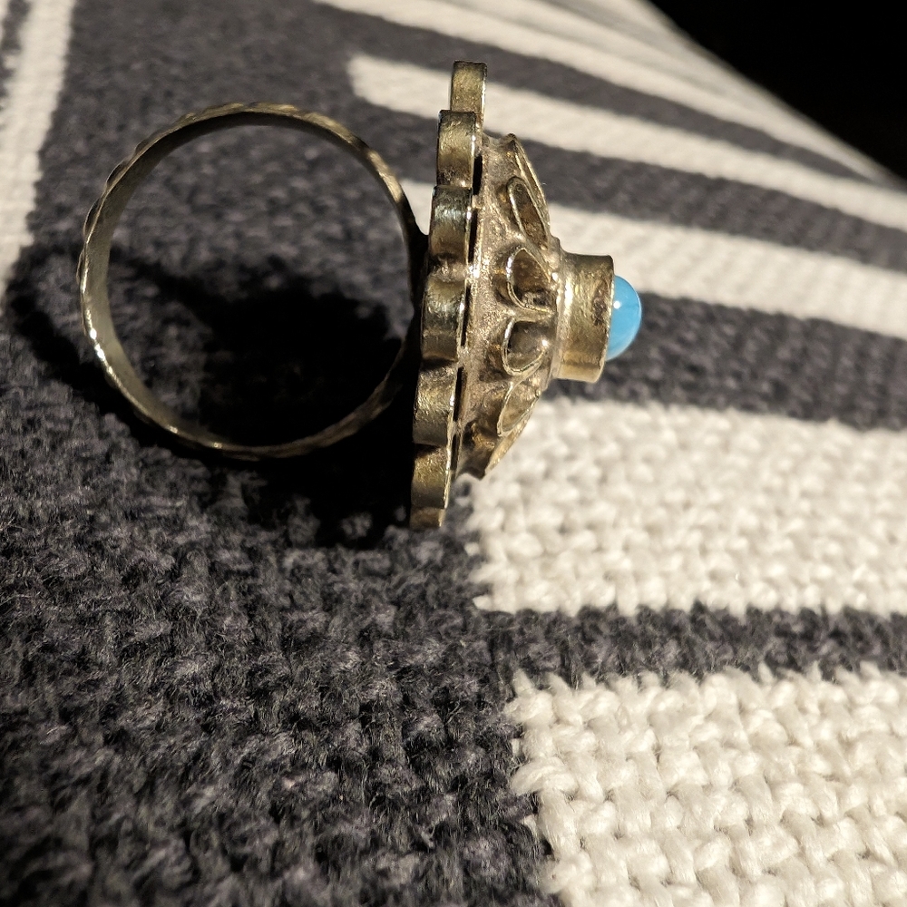 Boho Silver Tone Turquoise Ring - image 2